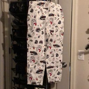 Pinup Couture White Cropped Pants with Retro Print